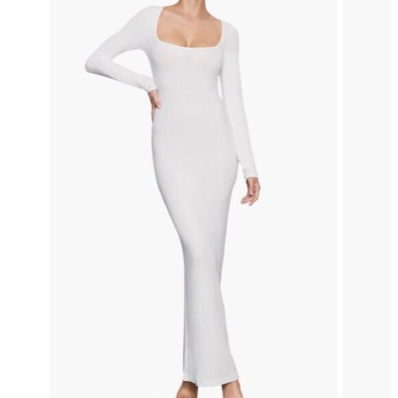 SKIMS Soft Lounge Long Sleeve Dress, White, size XL, NWOT - Picture 1 of 5